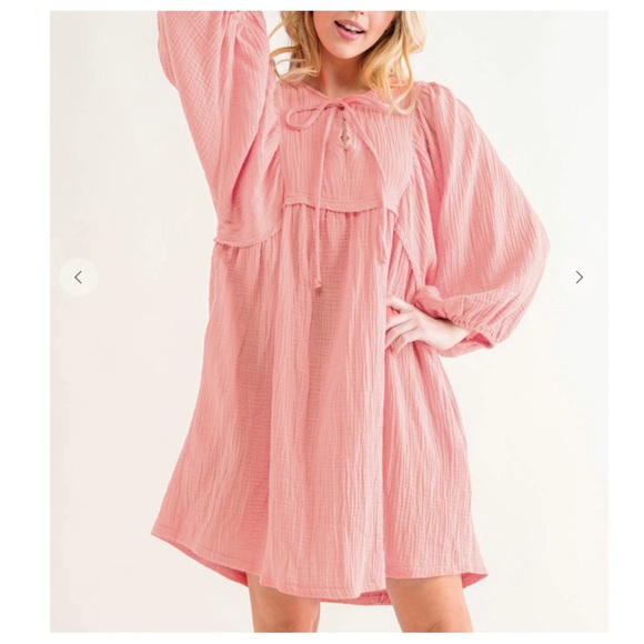 Boho Front Tie Neck Gauze Dress - Picture 5 of 5